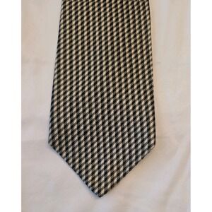 XMI Tie Black, White Geometric Pattern 100% Silk Wide Necktie